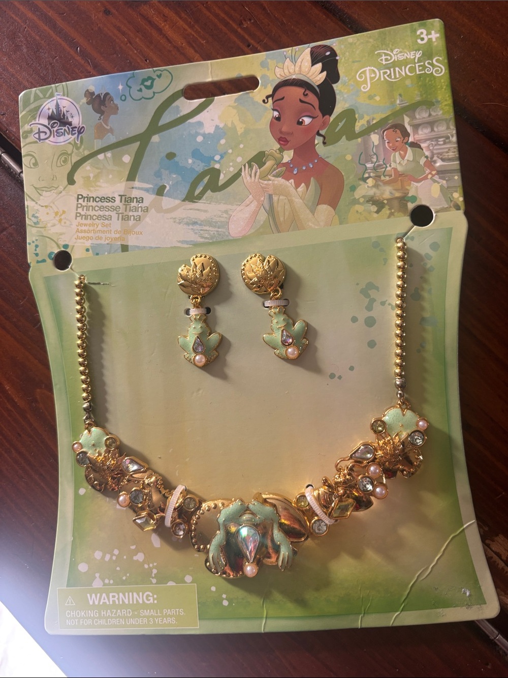 Disney Tiana Mint Green and Gold Necklace with Matching Earrings